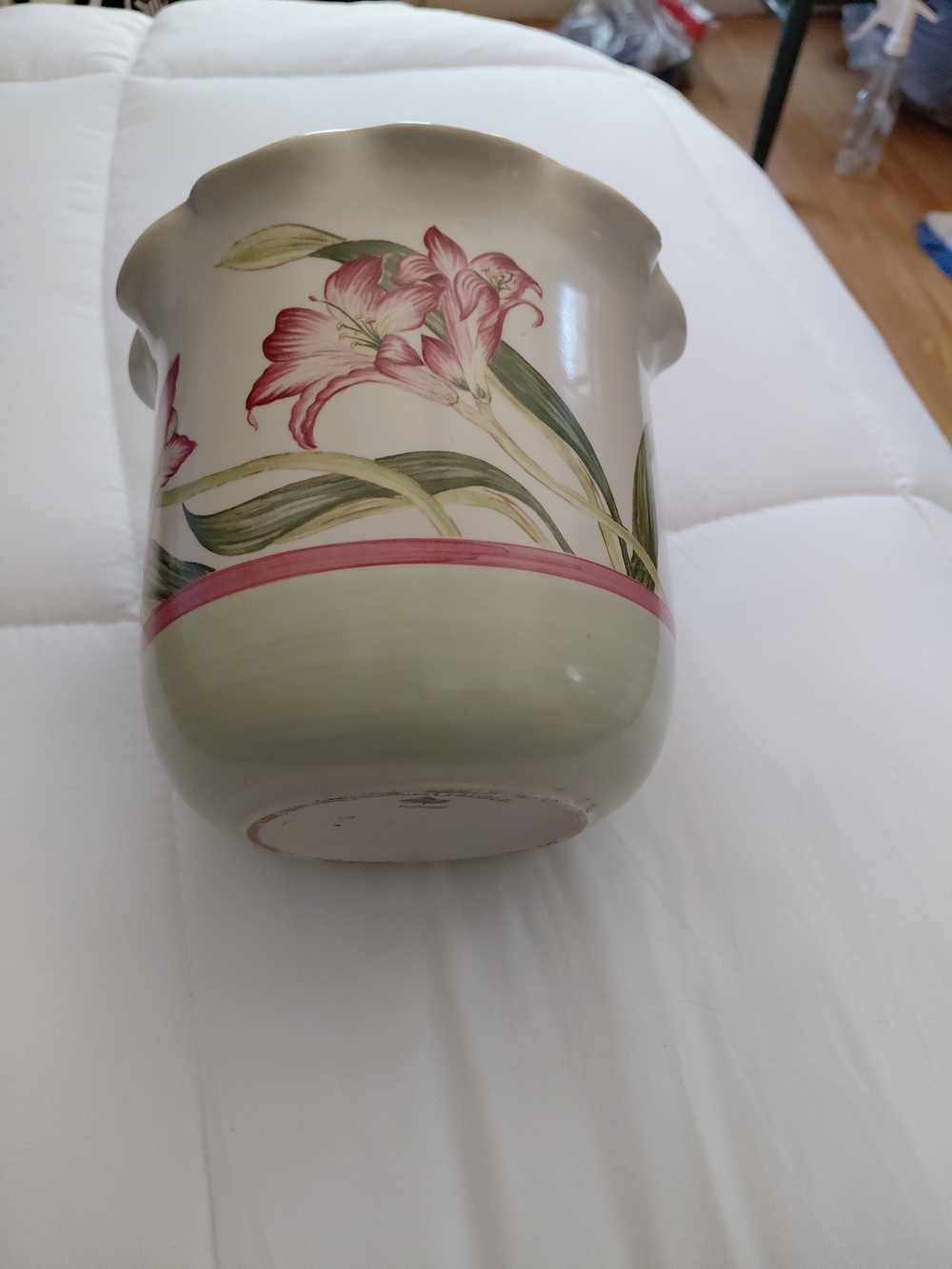 Hand-Painted Floral Ceramic Vase - Pink & Green Discontued Line